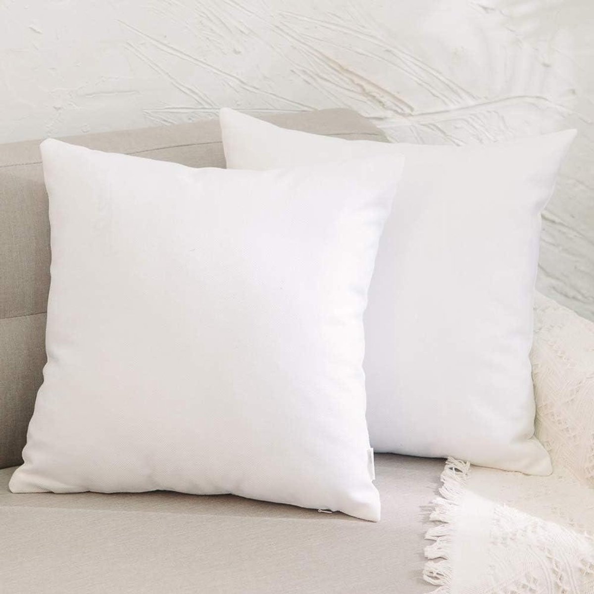 Kussenhoes Vierkant - Decoratieve Slopen - Bank Decoreren - Verborgen Ritssluiting - 55 x 55 cm - Puur wit