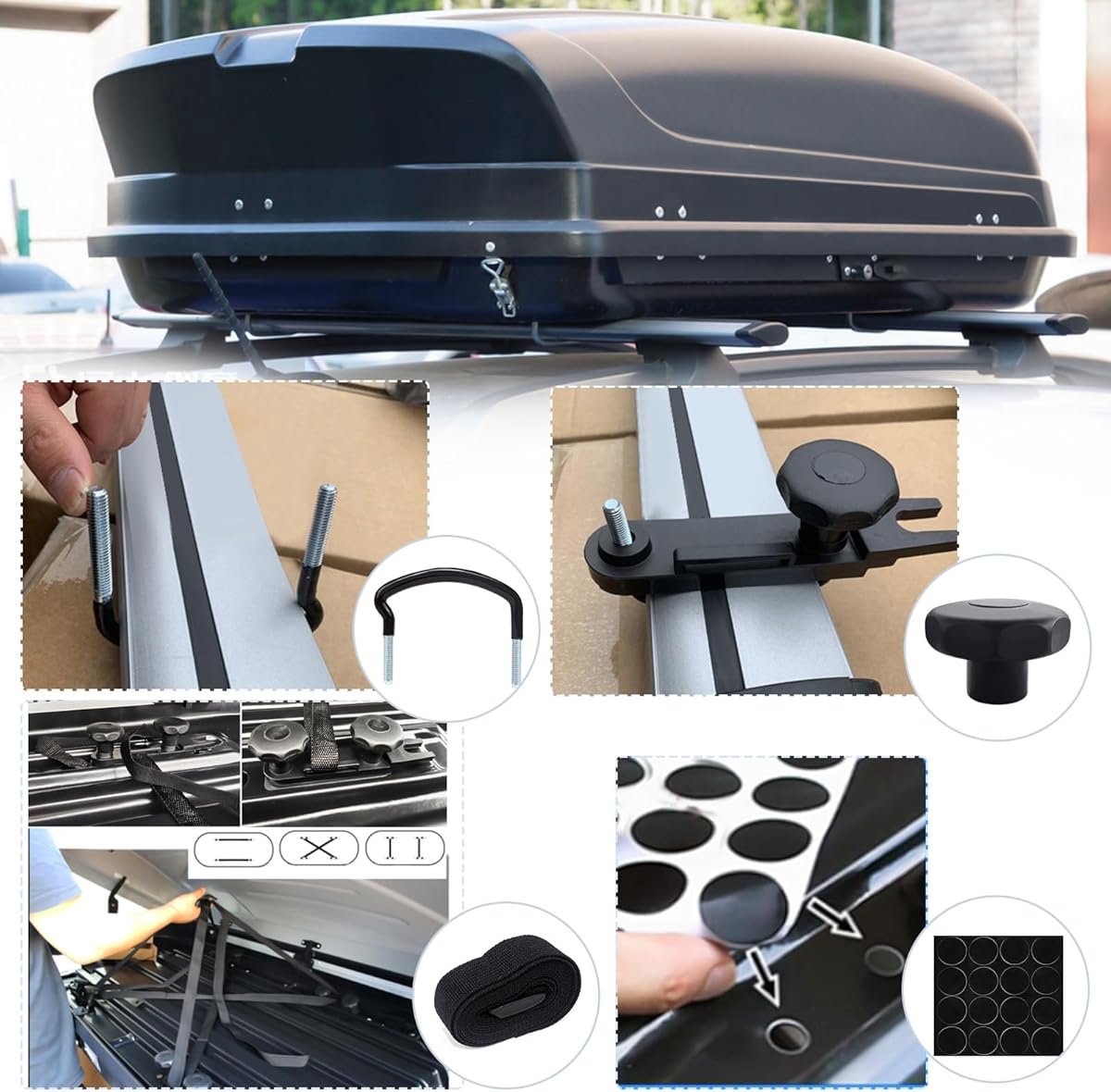Dakbox Bevestigingsset - Universeel Dakdragerset - Gegalvaniseerd Staal - Anti-slip Rubber - Snelle Montage - Voor Auto, Camper & Reis – foto 7