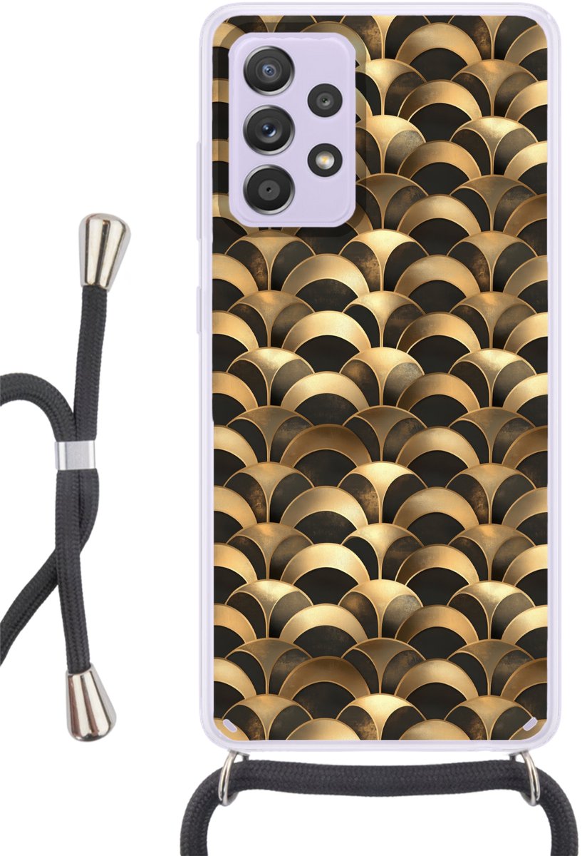 Telefoonhoesje Geschikt voor Samsung Galaxy A53 5G - Schubben - Structuur - Goud - Siliconen - Crossbody - Backcover met Koord - Telefoonhoesje met koord - Hoesje met touw Telefoonhoesje