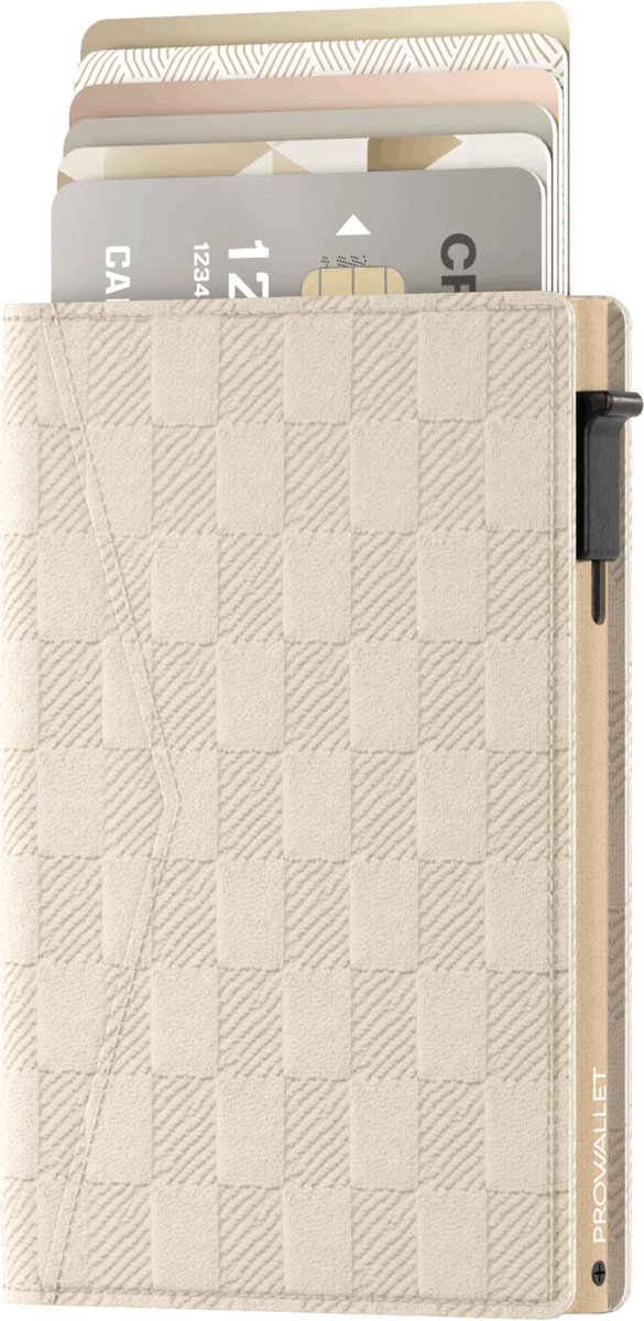 Prowallet Slim - Panel Ecru - Pasjeshouder voor 8 pasjes en briefgeld - Uitschuifbaar - RFID Creditcardhouder - Kaarthouder Portemonnee, Premium Pashouder voor Mannen & Vrouwen - Aluminium, Kunstleer - Incl. Luxe Cadeaubox