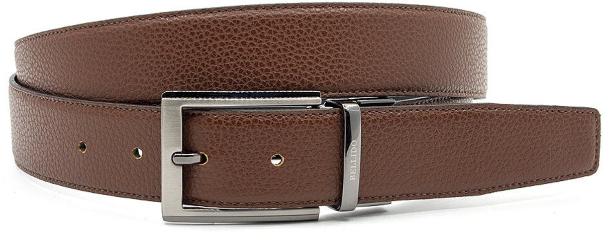 Draaibare heren riem zwart/midden bruin - 3.5 cm breed - Leer - Draaibare riem - Casual - Maat 105