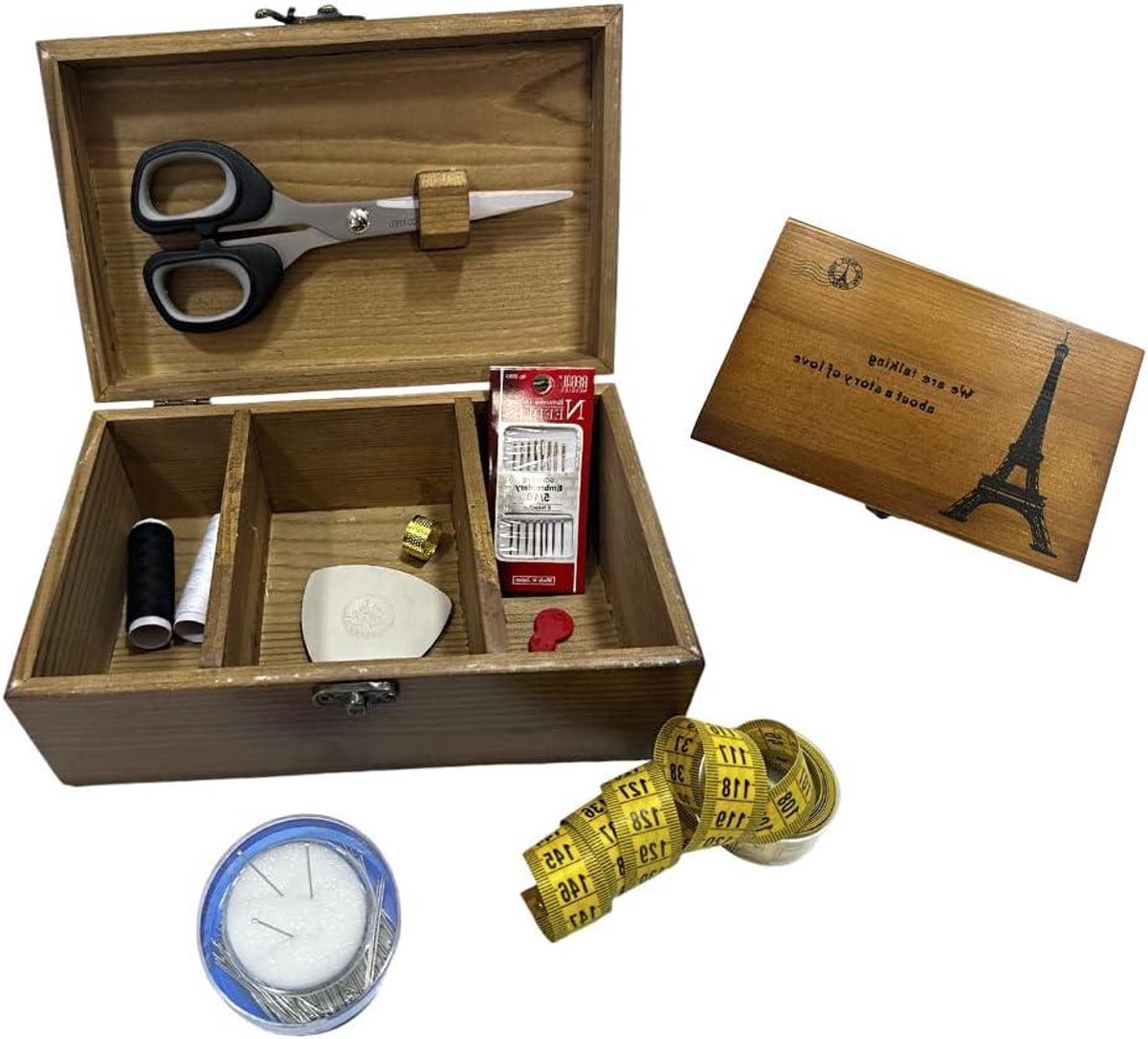 Houten Naaikist - Naaidoos met Gereedschap - Hobby en Knutselen - Metalen Slot - 515 Gram - Volledige Paris-naden