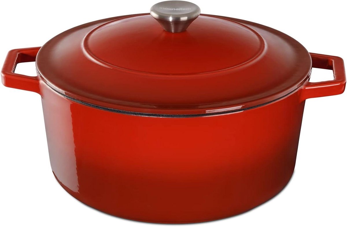 Gietijzeren Braadpan - Cocotte Pan - Langzaam Garen - Non-stick Coating - 22 cm - Rood