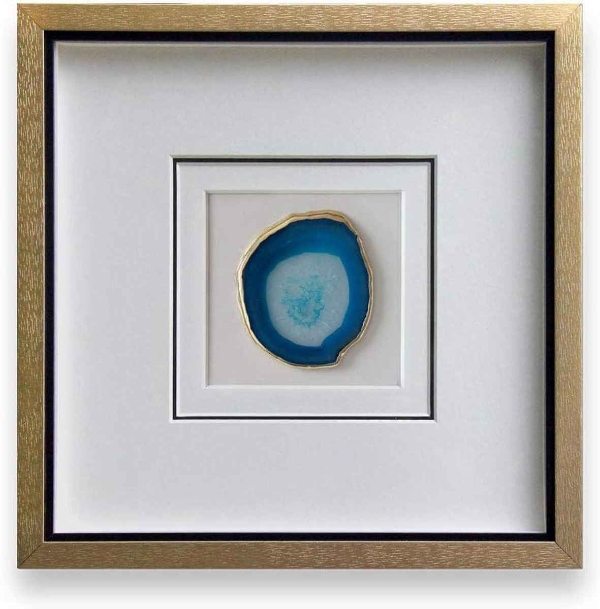 Muur Art Agaat - Geode Steen Kunstwerk - Woonkamer Decoratie - Natuurlijke Unieke Stenen - 40x40 cm - Blauw