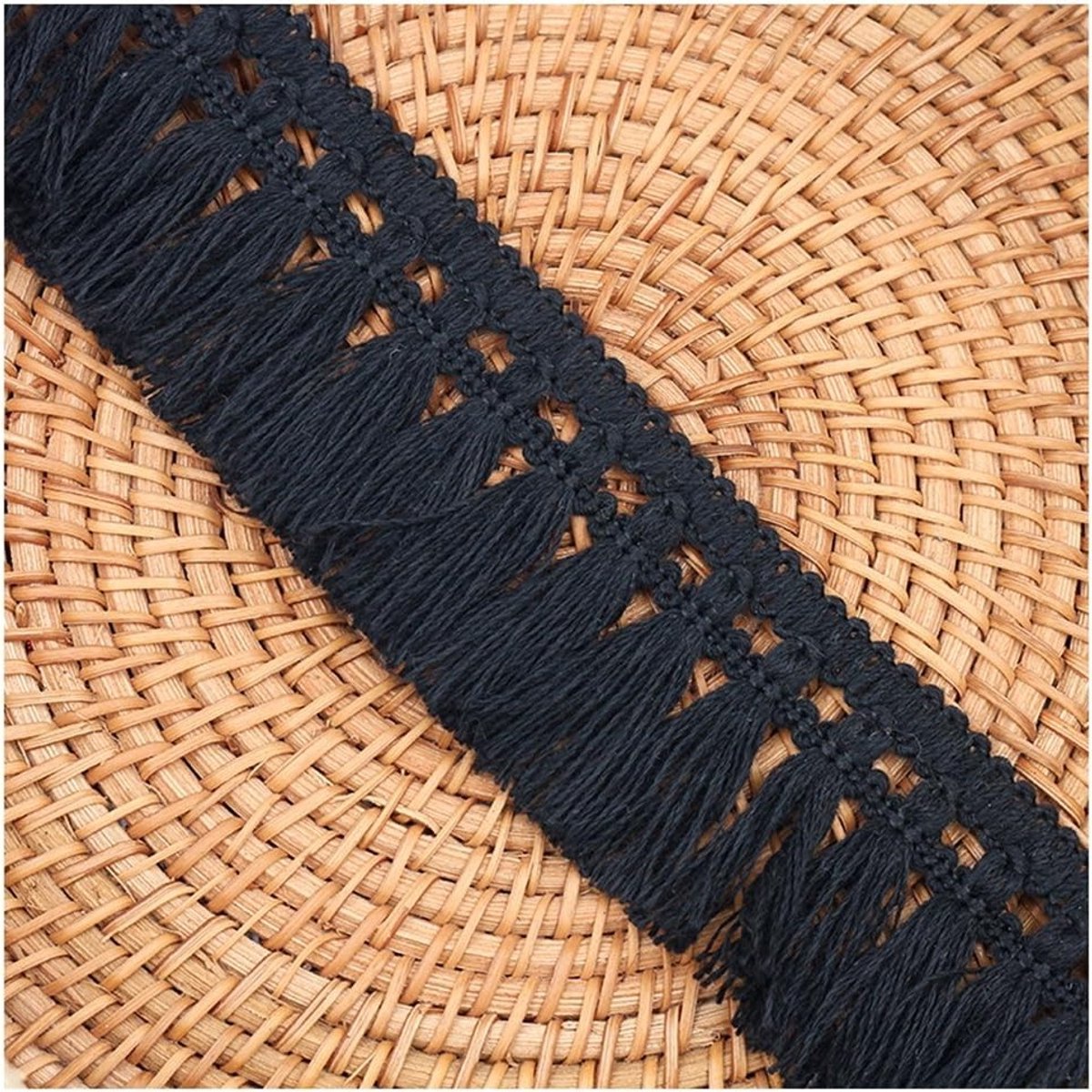 Franje Kwast Lint 5cm voor Naaien, Quilten en Decoratie - Zwart Polyester Lint voor Kleding, Kostuums en DIY Projecten - 2m Lengte
