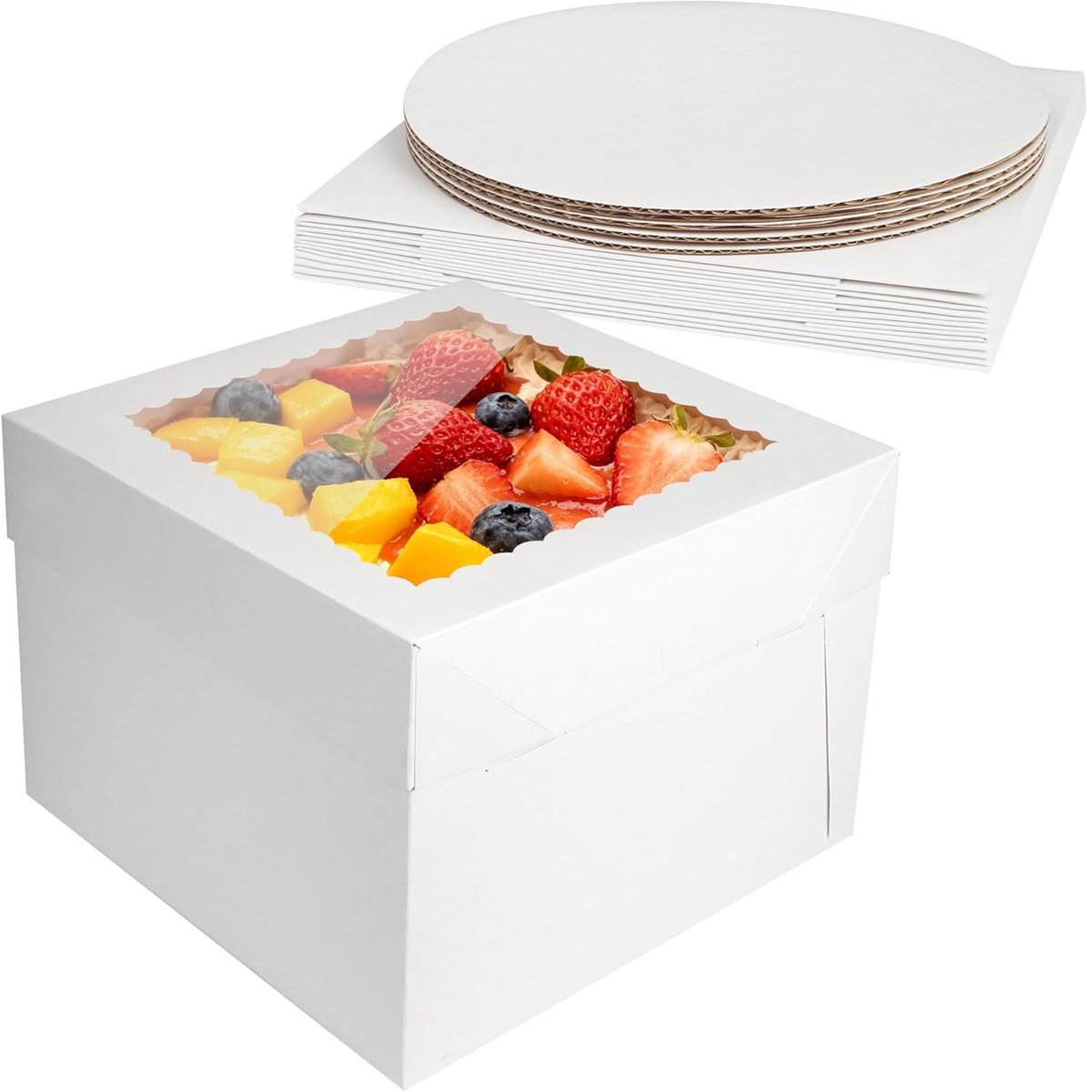 Taartdozen Set - Gebaksdozen - Taarten Presenteren - Met Venster - 5 Stuks - Wit