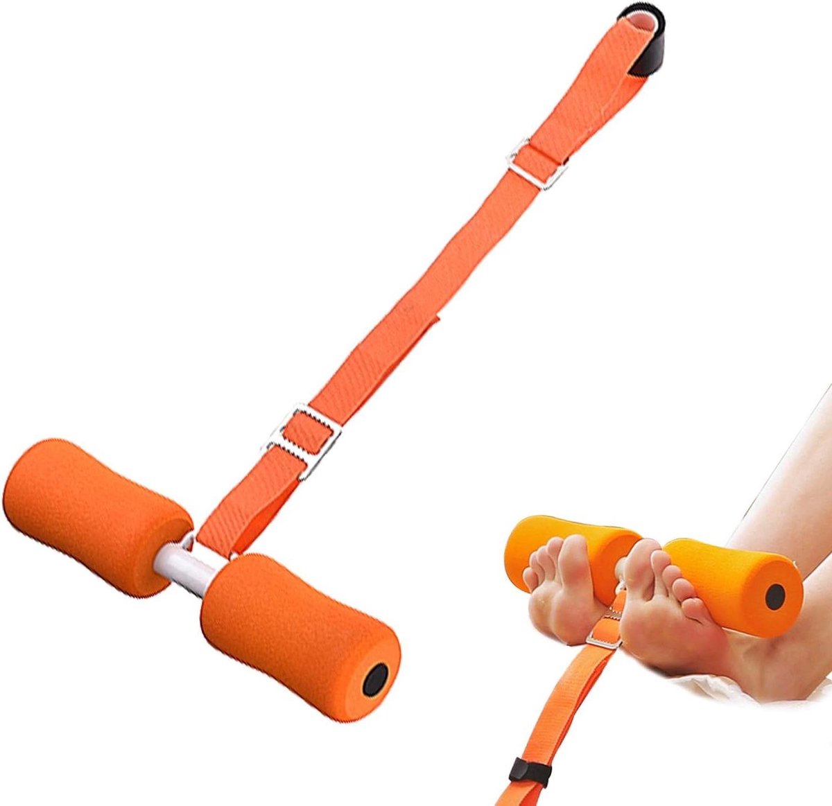 Knie en buiktrainer - Sit-up assistent - Thuis trainen - Robuuste stalen constructie - 33.5 cm lengte - Oranje