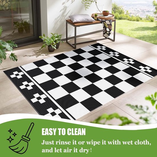 Buitentapijt Omkeerbaar - Plastic Vloerkleed - Buiten Leven - Waterdicht UV-Bestendig - 5x7ft - Zwart Wit — afbeelding 5