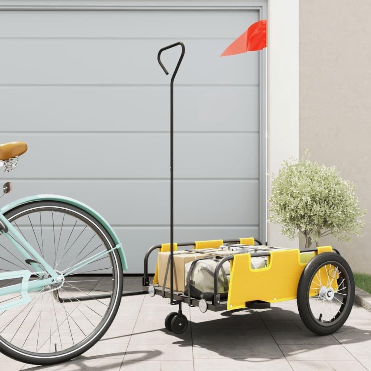 Fietskar - Transportkar - Goederen Vervoeren - Robuust IJzer Frame - 124 x 64.5 cm - Geel