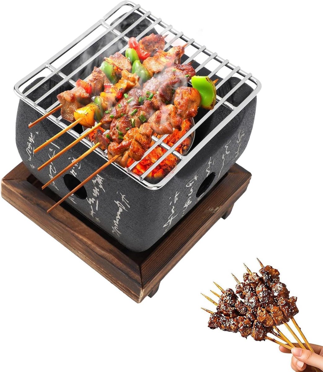 Houtskoolfornuis Mini Draagbare Grill Familie Buiten Koken Snelle Warmteontwikkeling 400 Vierkante cm Zwart