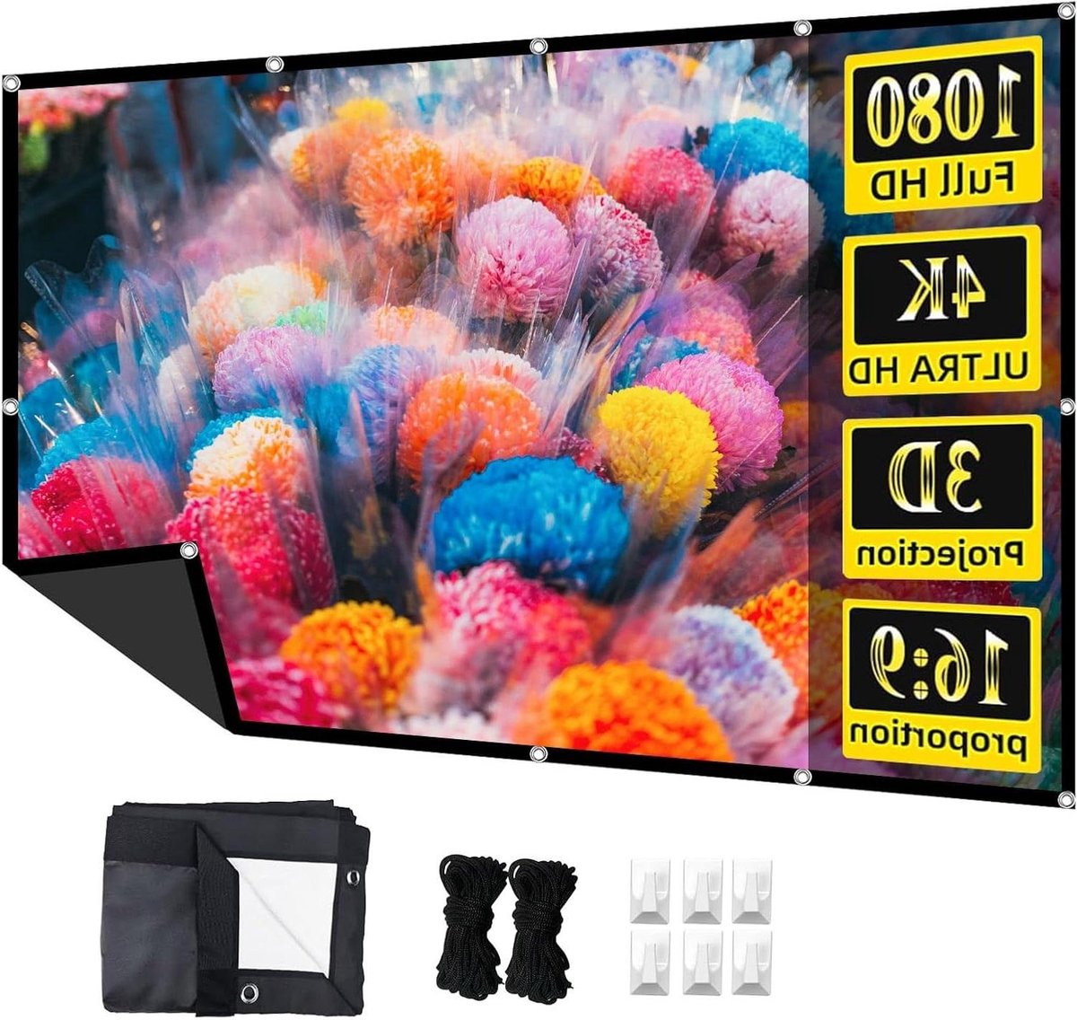 Projectiescherm - Filmscherm Draagbaar - Thuisbioscoop Creëren - Kreukvrij Canvas Dubbelzijdig - 60-150 inch - Wit