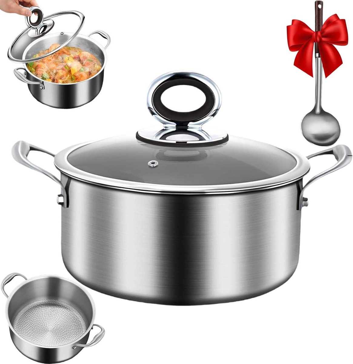 Gehamerde soeppan - Grote kookpot - Maaltijden bereiden - Antiaanbaklaag - 24cm - Zilver
