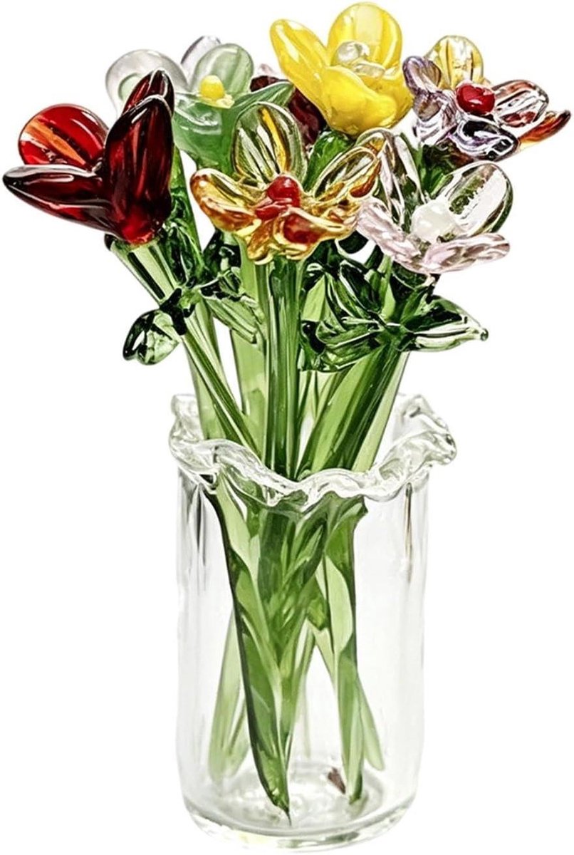 Glazen Bloemen - Mini Boeket - Woonkamer Decoratie - Kristal Ontwerp - 11 Delig - Veelkleurig