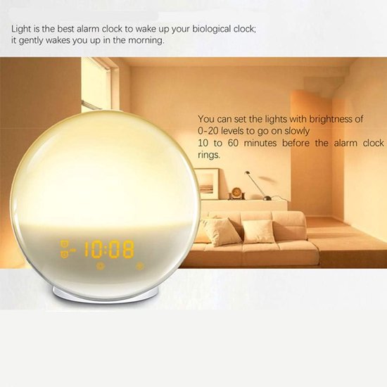 Wekker met Licht - Wake Up Light - Rustig Wakker Worden - Simuleert Zonsopgang - Dubbele Wekker - Wit — afbeelding 3