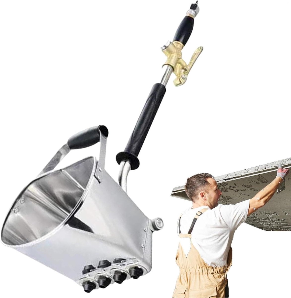 Cementmortel Spuitpistool - Stucadoor Gereedschap - Muren Egaliseren - Lange Handgreep - 70.5 cm - Zilver