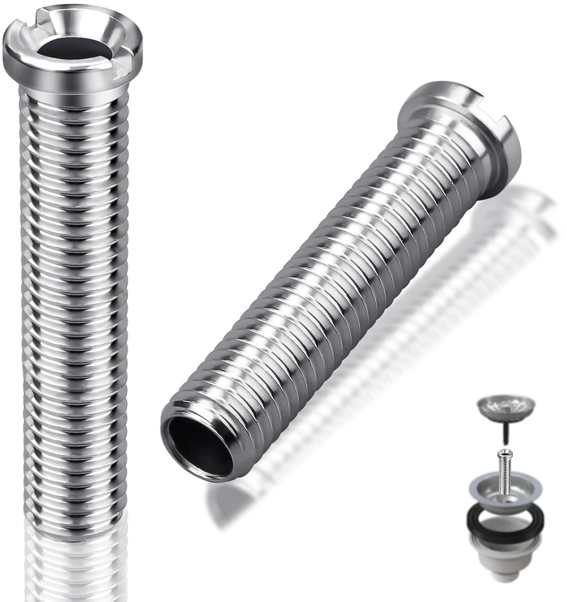 Holle Schroeven - Afvoer Schroeven - Gootsteen Reparatie - Roestvrij Staal - 2 stuks M12x50mm - Zilverkleurig