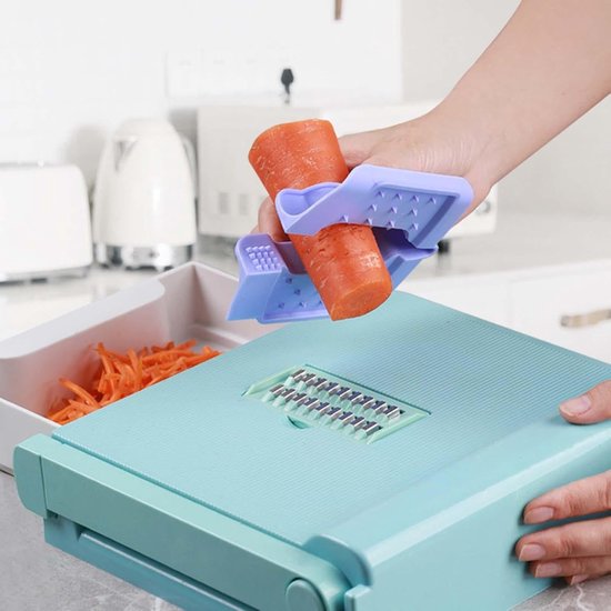 Keuken Voedsel Snijmachine - Groente Versnipperaar - Maaltijd Voorbereiding - 6-in-1 Roestvrijstaal - 24.5 cm Lengte - Lichtgroen — afbeelding 2
