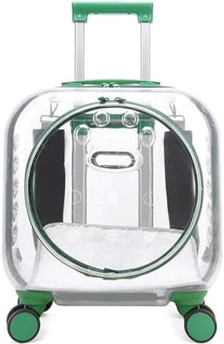Draagbare Huisdier Koffer - Reis Trolley - Comfortabel Reizen - Transparant Zicht - Verstelbare Stang - Groen