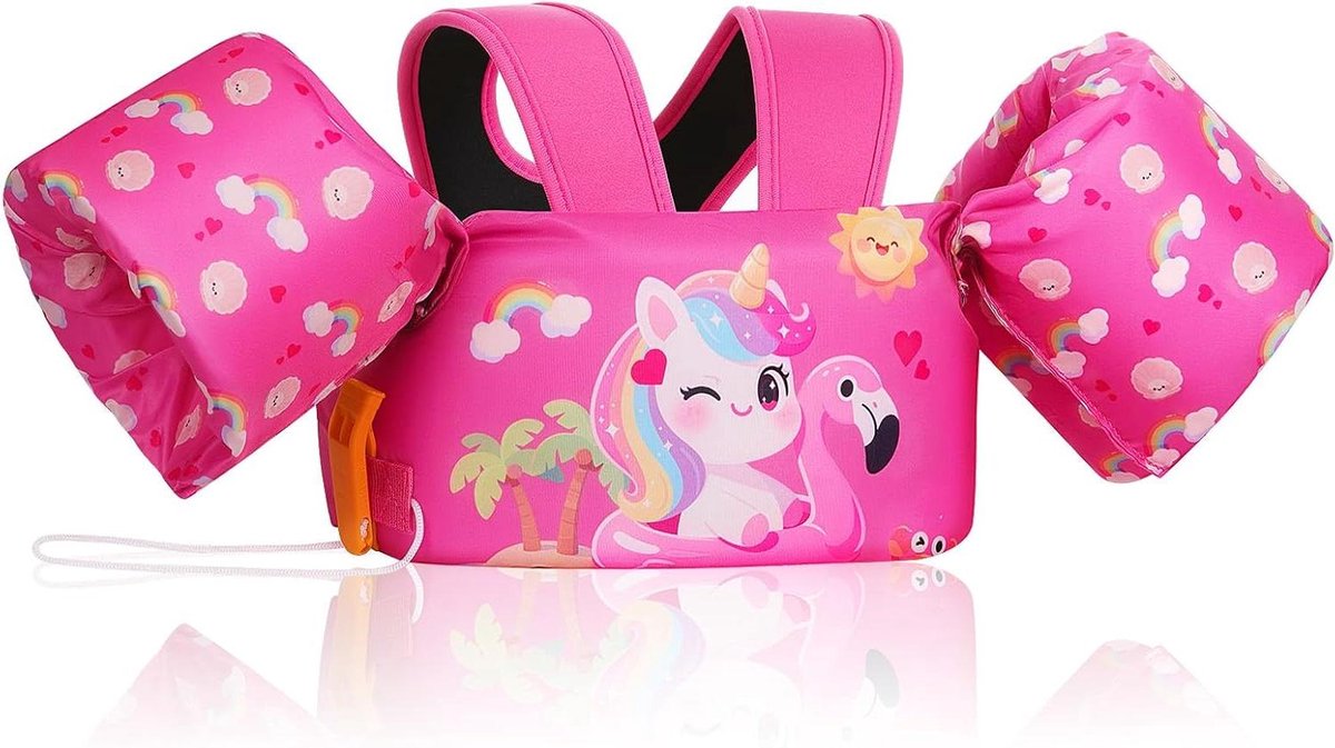 Zwemvest Kinderen - Zwemhulp Baby - Veilig Leren Zwemmen - Dubbelzijdig Draagbaar - 20-50 LBS - Roze Eenhoorn