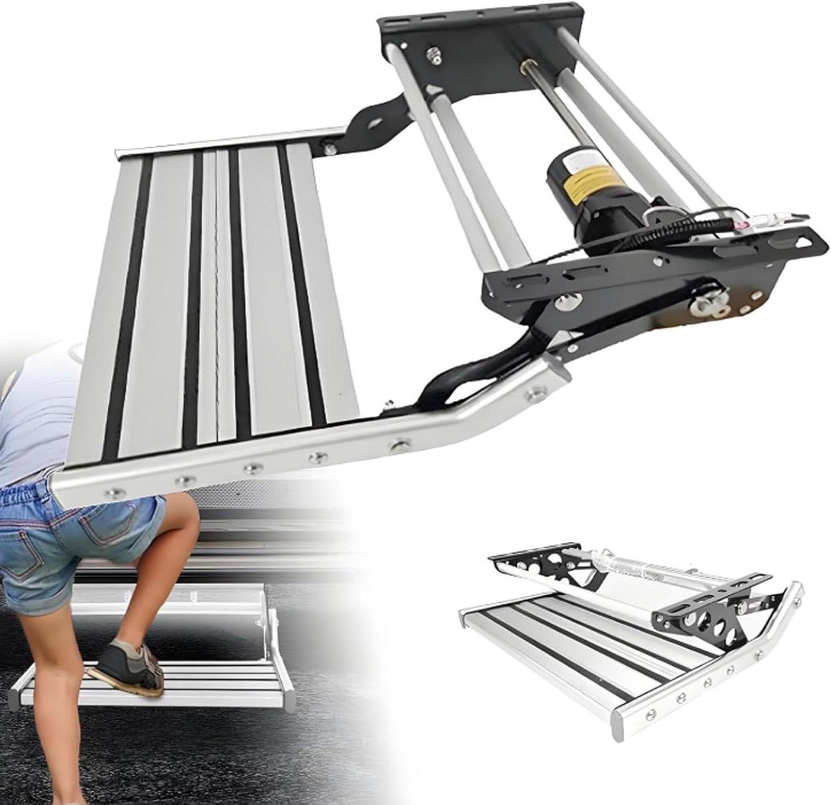 Campertrap - Opklapbare treeplank - Veilig instappen - Automatisch uitschuifbaar - 48.4 cm breed - Aluminium