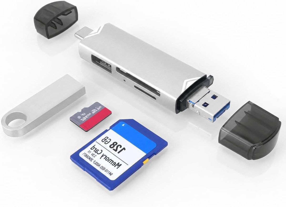 SD Kaartlezer - USB C Lezer - Bestanden Overzetten - Dubbele Stekker - Compact Formaat - Zwart