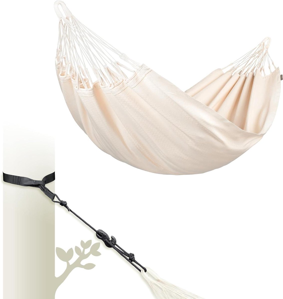 Hangmat Katoen - Katoenen Hangmat Dubbele Hangmat - Ontspannen Buiten - Biologisch Katoen - 2 x 1.55 meter - Latte