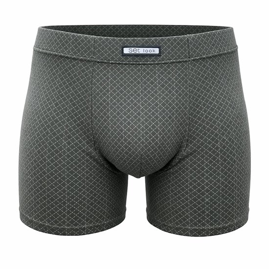 Donkergroene boxer met een subtiel wit ruitpatroon. Het merk 'Set look' is zichtbaar op de tailleband.