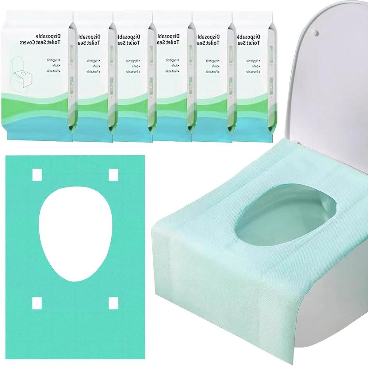 Wegwerp toilet hoezen - Toiletbril bekleding - Hygiënisch reizen - Afzonderlijk verpakt - 40 x 60 cm - Groen