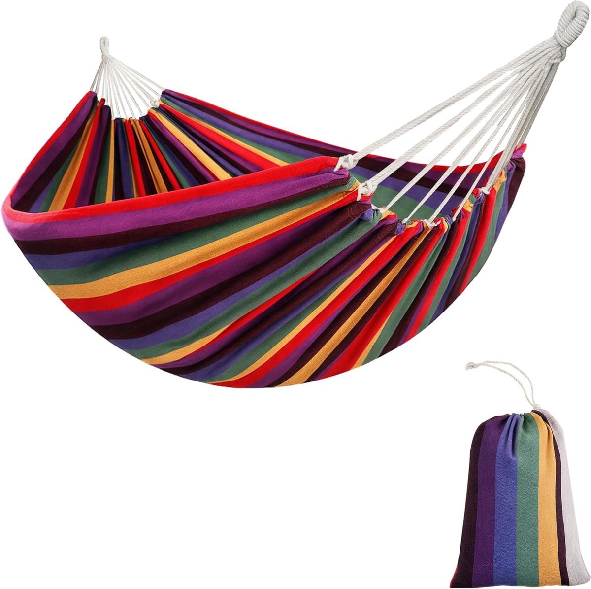 Hangmat Katoen - Schommeldoek Luieren - Ontspannen Buiten - Met Draagtas - 290 x 150 cm - Veelkleurig
