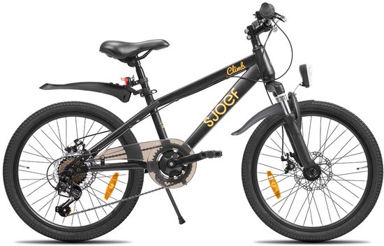 Vélo SJOEF Climb noir pour garçon de 20 pouces avec garde-boue et éclairage.