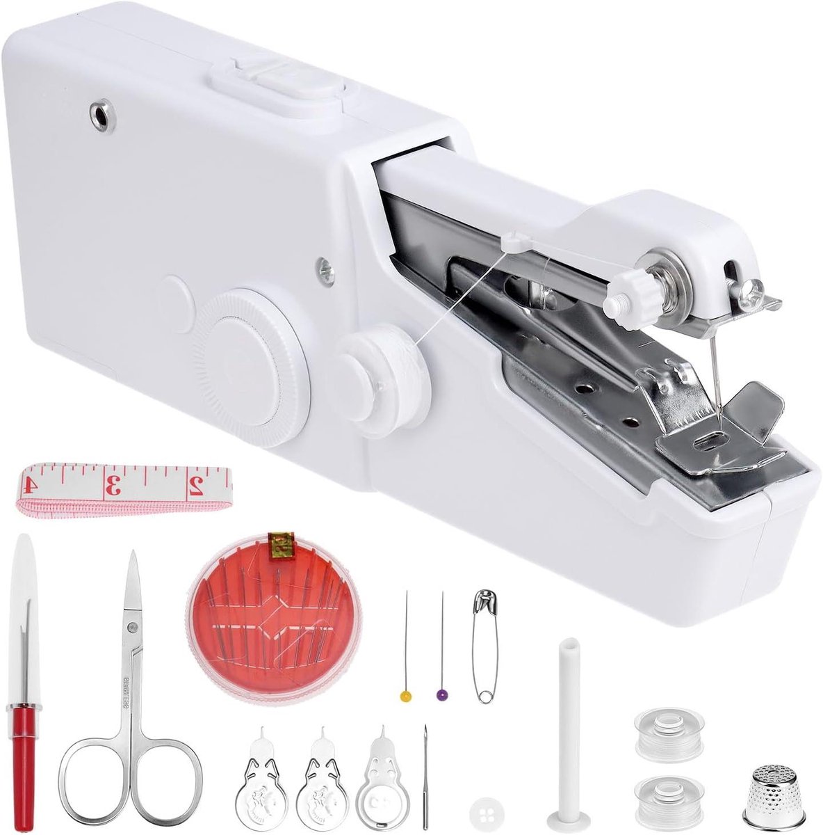 Hand Naaimachine Set - Mini Naaimachine - Kleding Repareren - Draadloos Gebruik - Compact Formaat - Wit