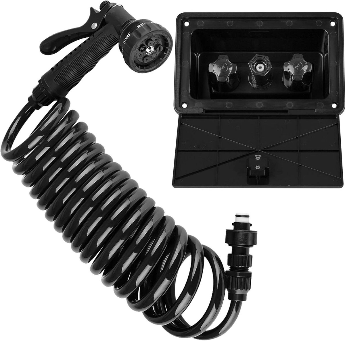 Buitensproeier Set - Douche Box - Camper Reinigen - 7 Instellingen - 15 Voet Slang - Zwart