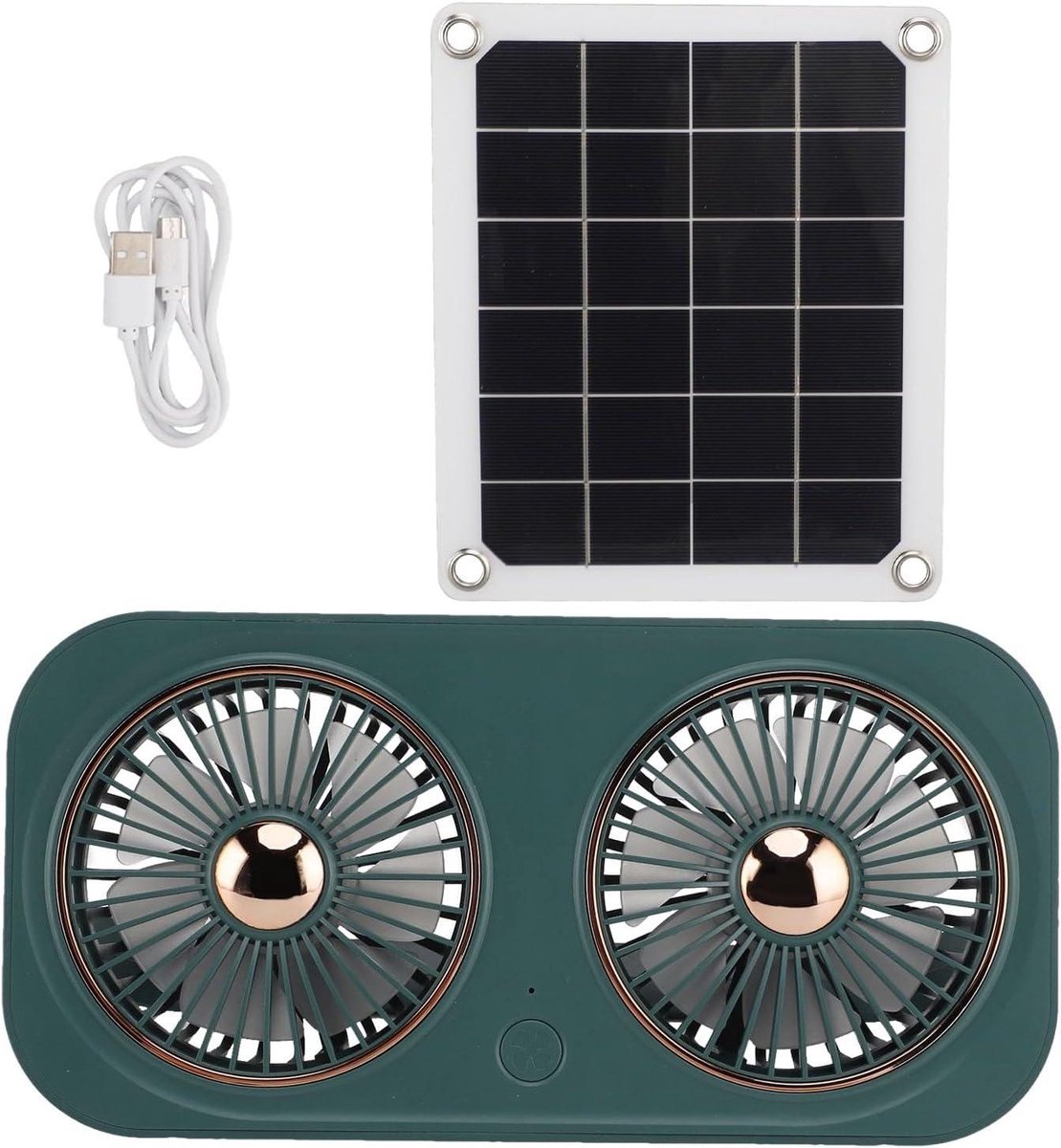 Zonneventilator Dubbel - Serre Ventilator - Lucht Circulatie - Milieuvriendelijke Koeling - 20 Watt - Legergroen