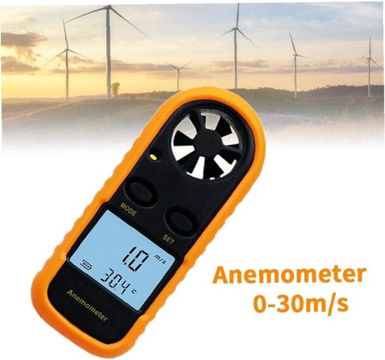 Windsnelheid Meter - Anemometer Windsensor - Luchtstroom Meten - Digitale LCD met achtergrondverlichting - 0-30 m/s - Oranje — afbeelding 2