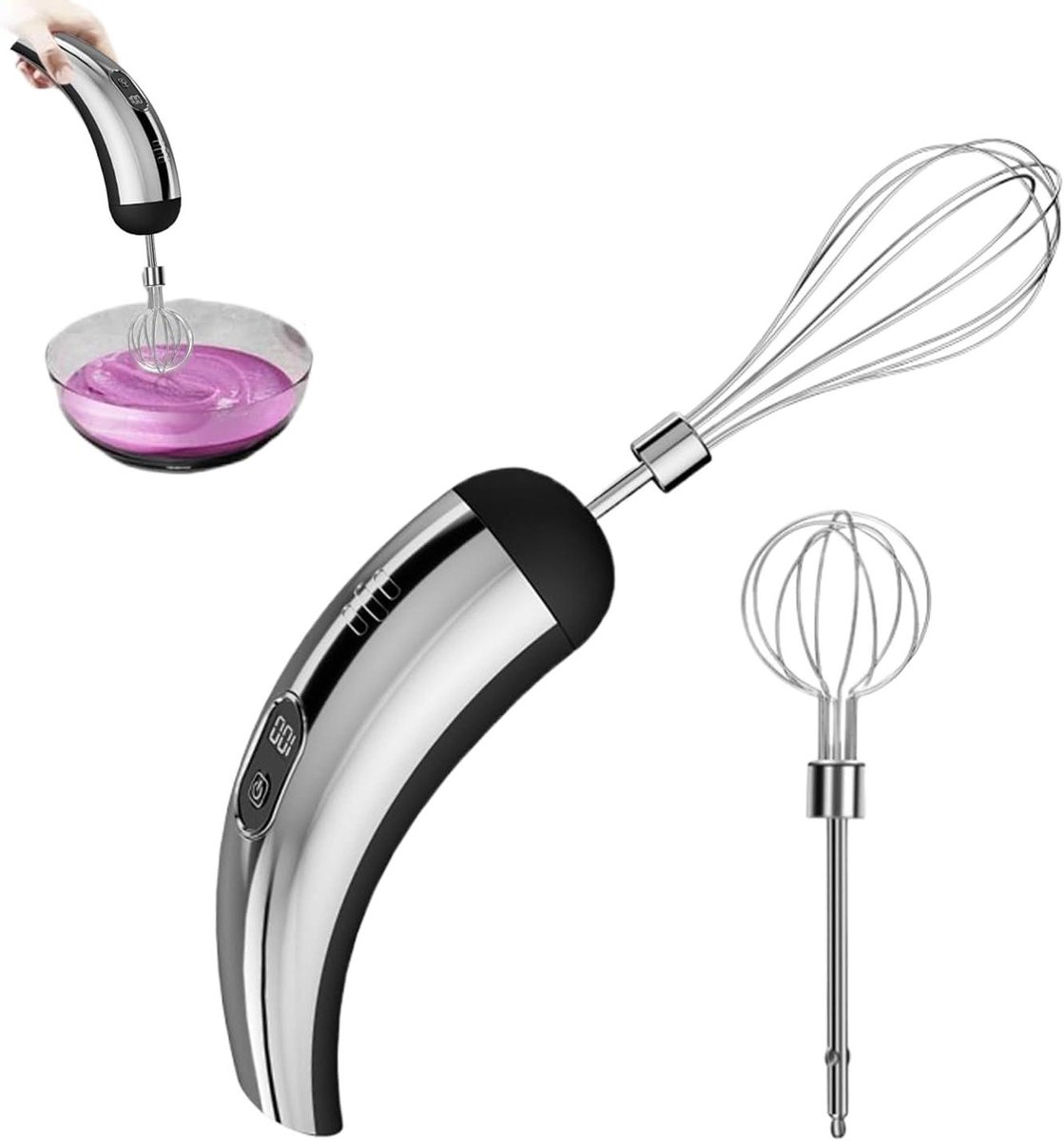 Elektrische Handmixer - Eiergarde Draadloos - Bakken en Koken - 5 Snelheden Instelbaar - 18 cm - Zilver Zwart
