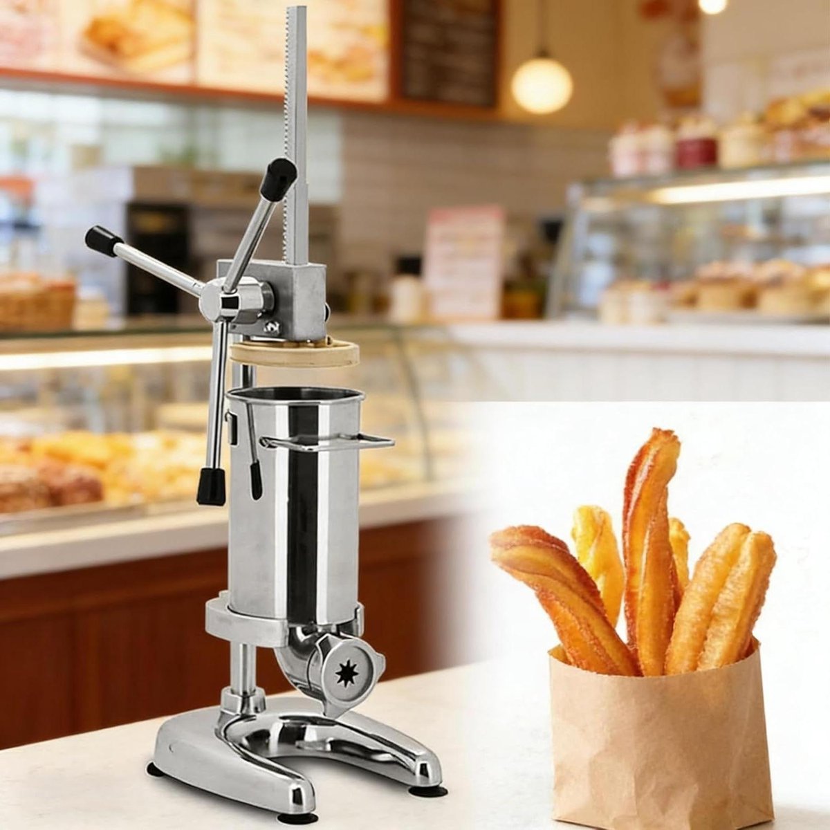 Churro Maker - Donut Pers - Zelf Bakken - Roestvrij Staal - 3L Capaciteit - Zilver