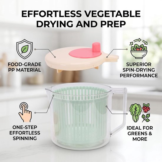 Slacentrifuge Groente Droger - Keuken Gadget - Snel Salade Maken - Voedselveilig PP Materiaal — afbeelding 3