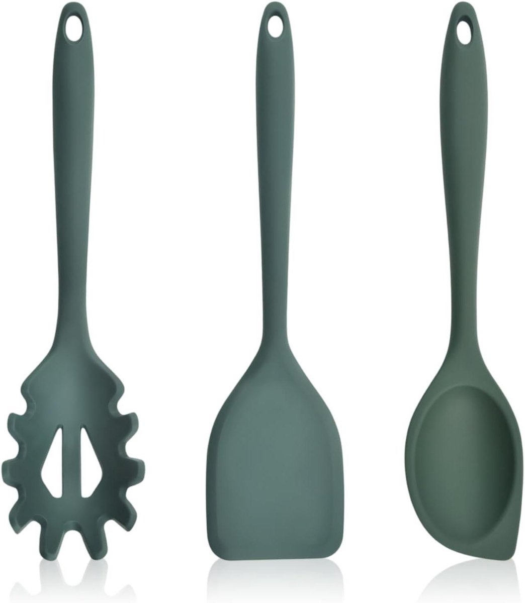 Keukengerei Set - Silicone Lepels - Koken en Serveren - Hittebestendig Ontwerp - 3 Delig - Groen