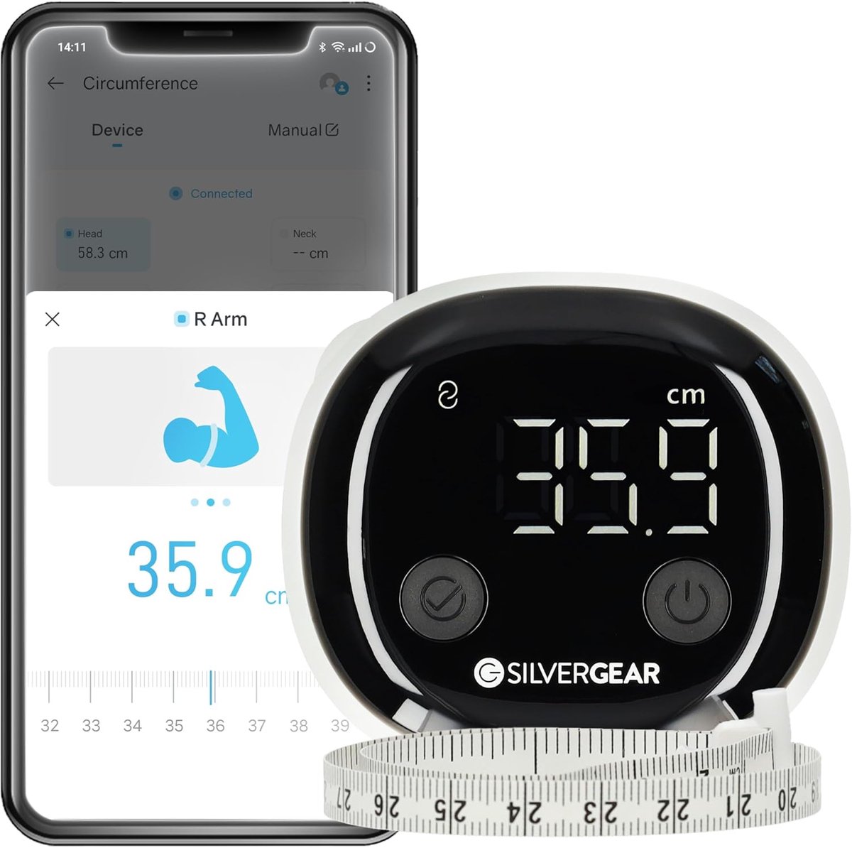 Digitaal Meetlint - Slimme Meter - Lichaam Meten - Met Bluetooth App - 150 cm - Wit