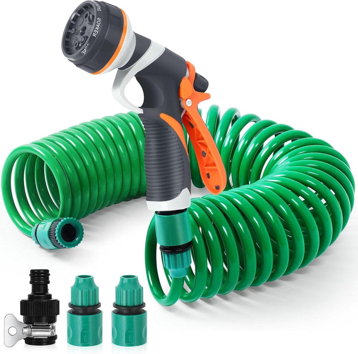 Flexibele tuinslang - Spiralslang water - Tuin water geven - 8 functies sproeier - 75 meter - Groen