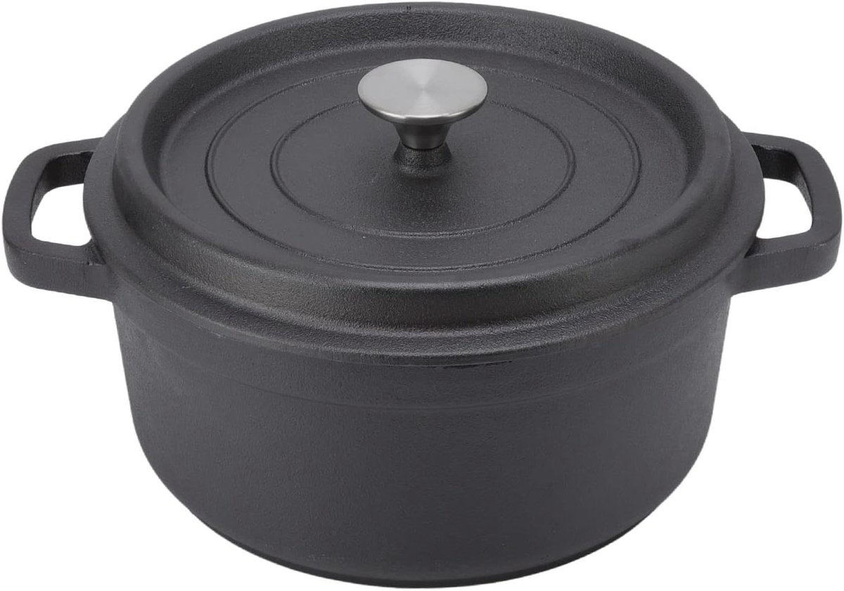 Gietijzeren Braadpan - Stoofpan Cocotte - Langzaam Garen - Dubbele Lus Handgrepen - 24 Cm Diameter - Zwart