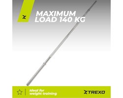 TREXO TX Lange halter 180 cm - 8,7 kg, 140 kg draagvermogen, 28 mm diameter, koolstofstaal, gekartelde stersluitingen, voor krachttraining thuis, bankdrukken, kniebuigingen, roeien, veelzijdige