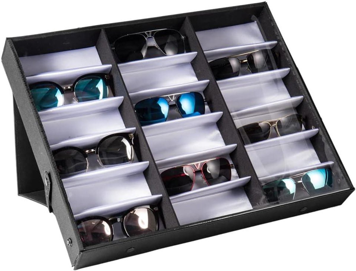 Zonnebril Organizer - Brillen Display Case - Opslag Collectie - 18 Vakken - 50x36x6 cm - Zwart