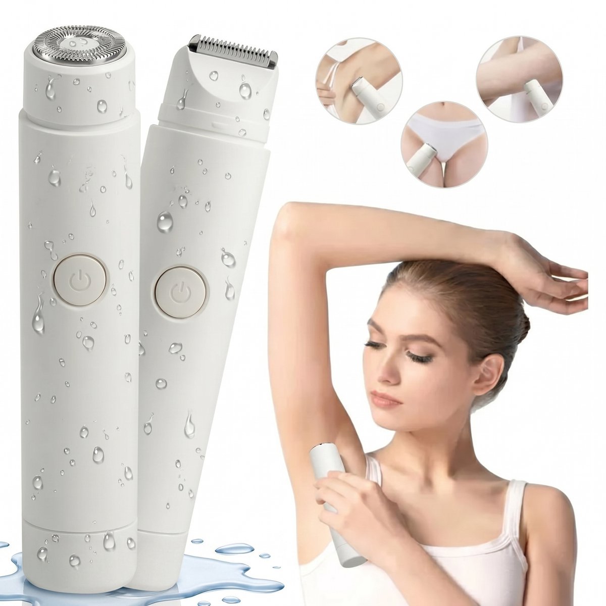 2 in 1 Ladyshave voor Vrouwen - Elektrisch Scheerapparaat & Bikinitrimmer - Epilator - Wet & Dry - Gezicht & Lichaam - Trimmer vrouw - Wit
