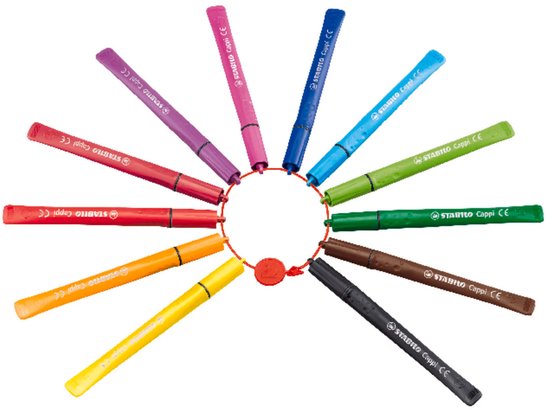 Foto: Stabilo cappi viltstift nooit meer je dop kwijt dankzij de dopring etui met 18 kleuren 2 dopringen