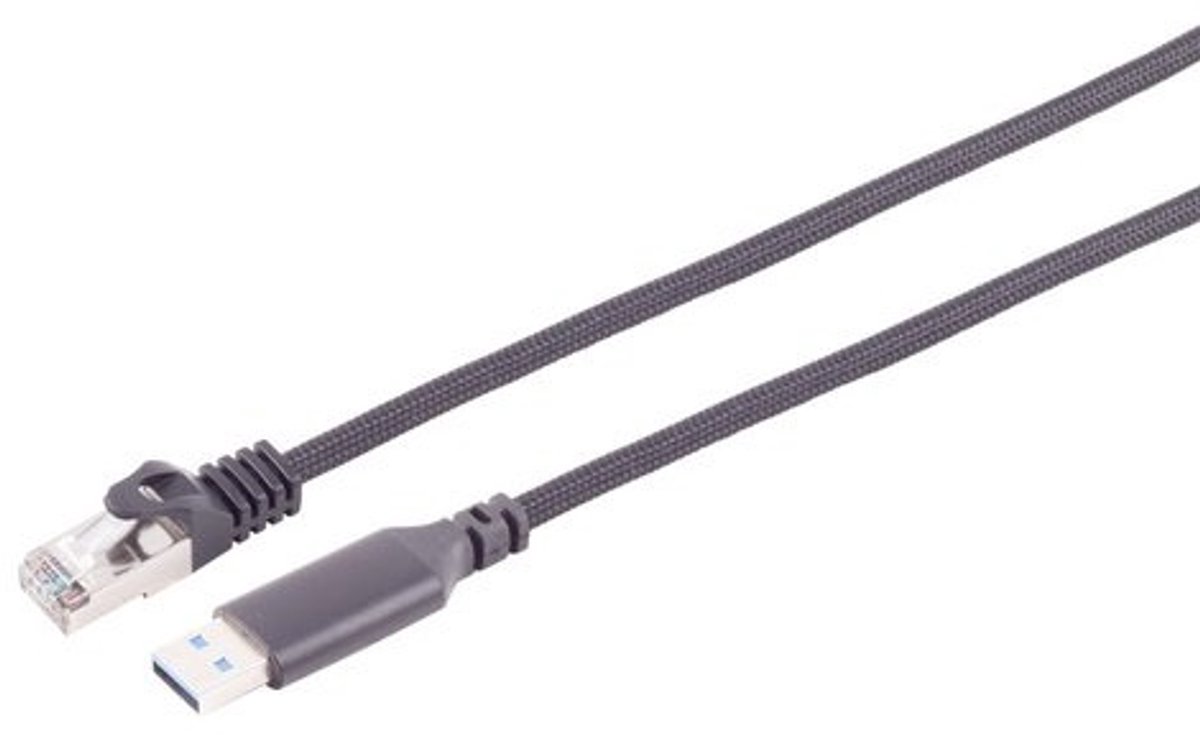 USB-A (m) naar RJ45 (m) Gigabit Ethernet Kabel - S/FTP - Nylon Sleeve - 3 meter - Zwart