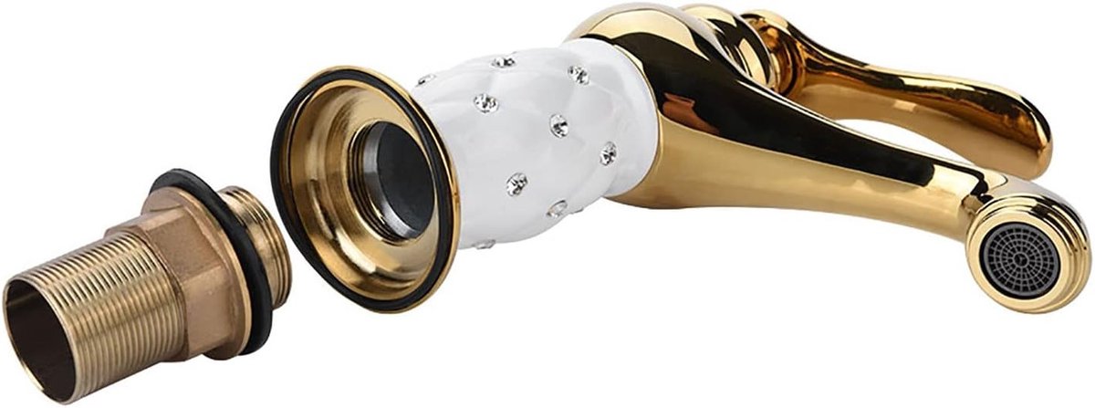 Kraan voor Wastafel, Messing Mengkraan voor Koud en Warm Water met Decoratieve Ornamenten (Goud)