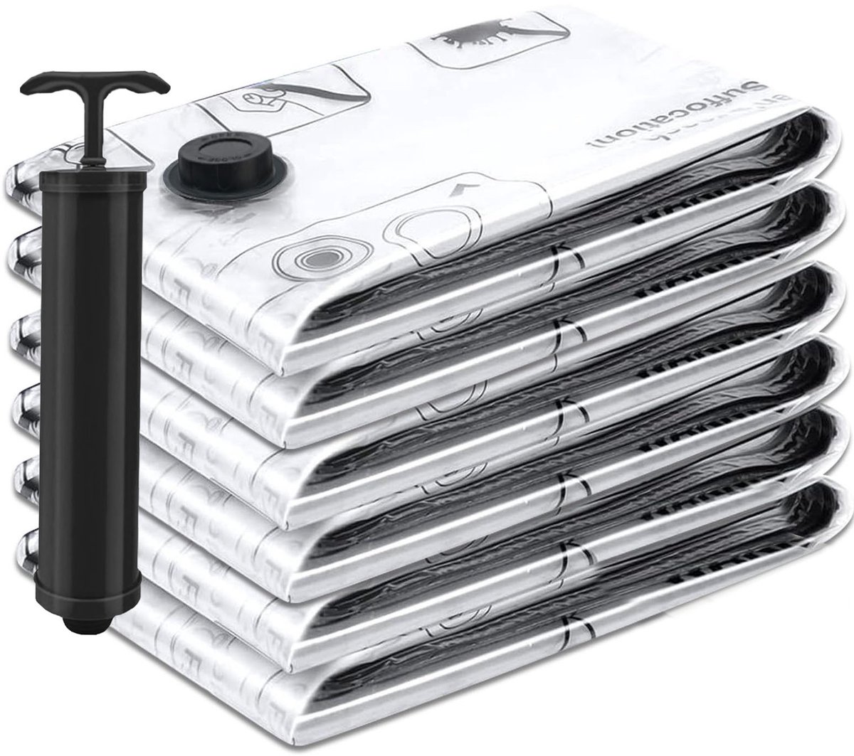 Vacuumzakken Kleding 6 Stuks - Vacuumzakken voor Dekbedden en Kleding - Opbergzakken Vacuüm met Handpomp - Herbruikbare Vacuum Bags voor Reizen, Verhuizen en Opbergen - 60x80 cm