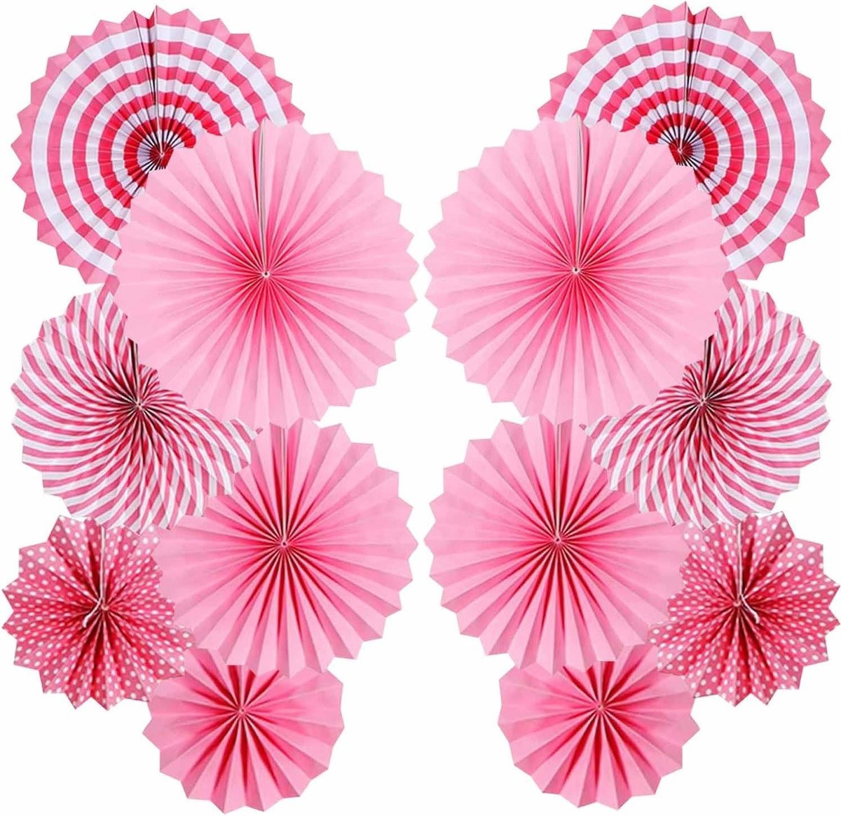 Set van 12 Papieren Ventilatoren voor Feestdecoratie, Bruiloften, Verjaardagen en Festivals - Roze Hangdecoratie