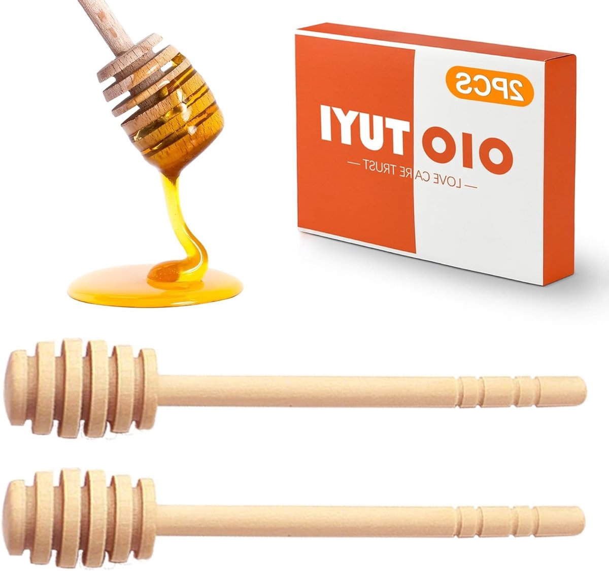 Mini honinglepels van olijfhout - Set van 2 - Ideaal voor honing, siropen en roeren - 16 cm lange stirrers